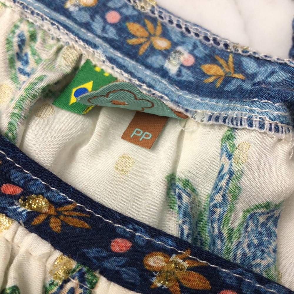 FARM Rio Floral V-Neck Crop Top - White and Blue Size PP - Picture 10 of 10